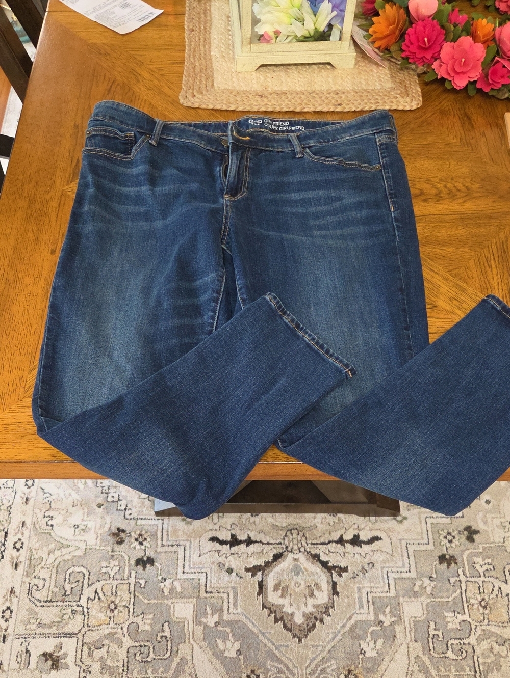 GAP Women's Dark Blue Straight-Leg Jeans- girlfriend coup girlfriend-14/32L
